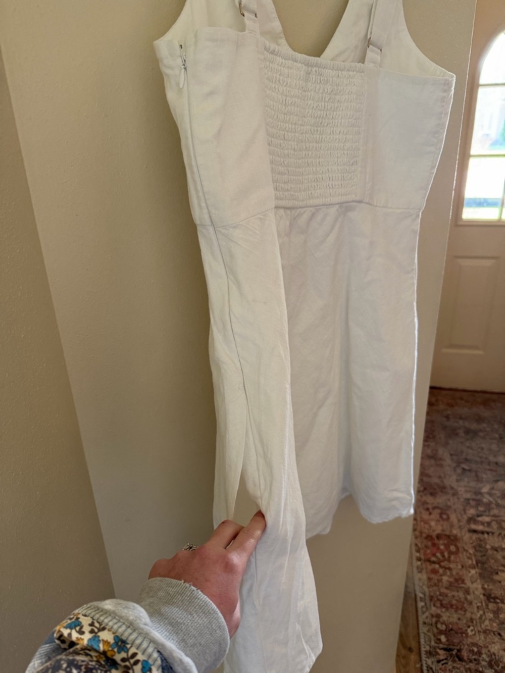 Abercrombie & Fitch White V-Neck Linen Blend Dress Large Tall - Picture 4 of 6